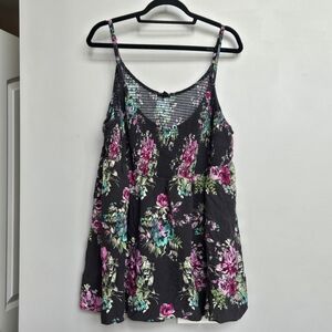 Torrid Floral Smocked Babydoll Cami Tank Top - Size 4 (4X) - Black & Pink